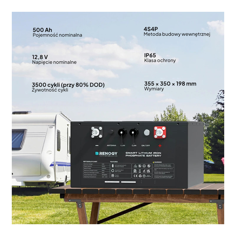 Akumulator Renogy LiFePO4 12V 500Ah Pro Smart z Bluetooth i funkcją samonagrzewania — zdjęcie 3