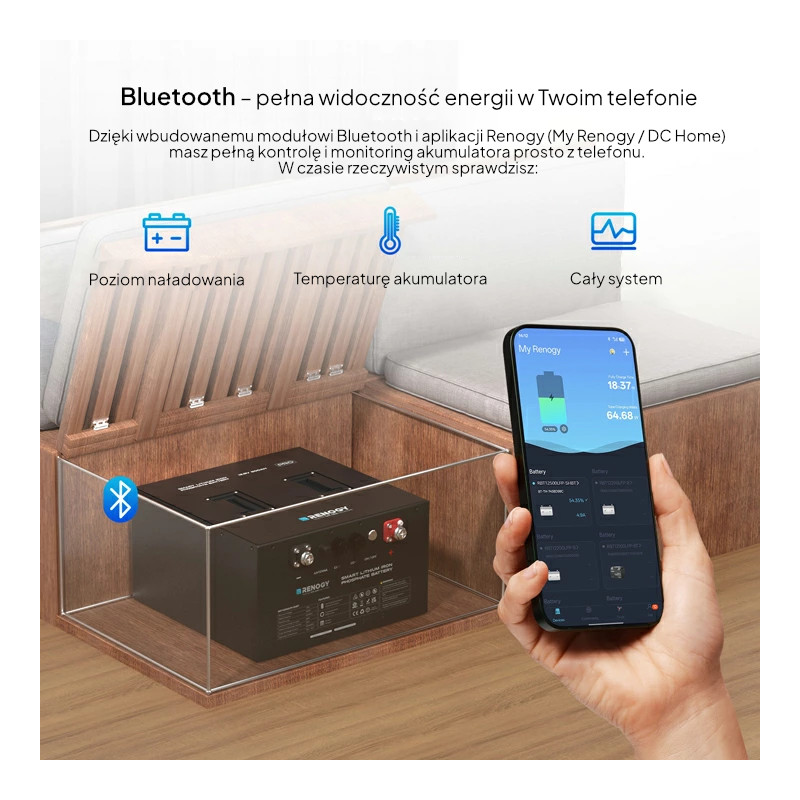 Akumulator Renogy LiFePO4 12V 500Ah Pro Smart z Bluetooth i funkcją samonagrzewania — zdjęcie 4