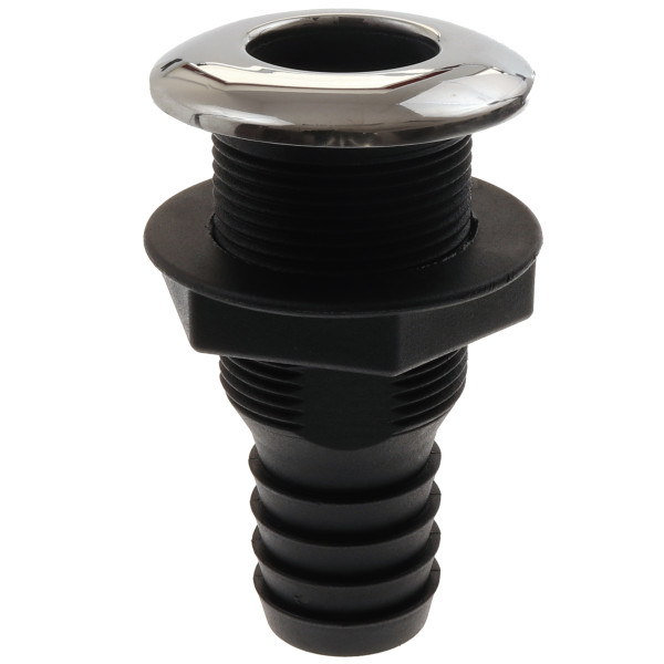 Przejście burtowe L102MM, tworzywo, czarne, gwint 1 1/4" króciec 32MM, kołnierz ze stali nierdzewnej