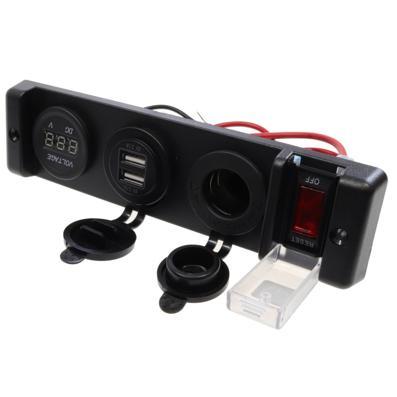 Panel elektryczny 12V, 16A max, RESET/OFF, gniazdo zasilania, dual usb-a, woltomierz — zdjęcie 2