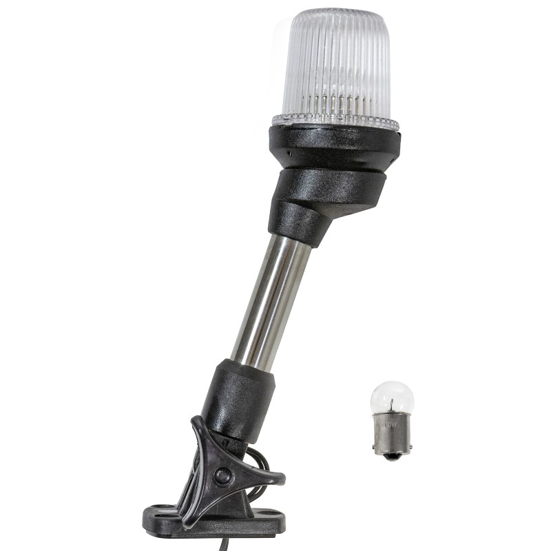 Lampa nawigacyjna na maszcie 23 CM biała 360 kotwiczne - 12V obudowa czarna składana