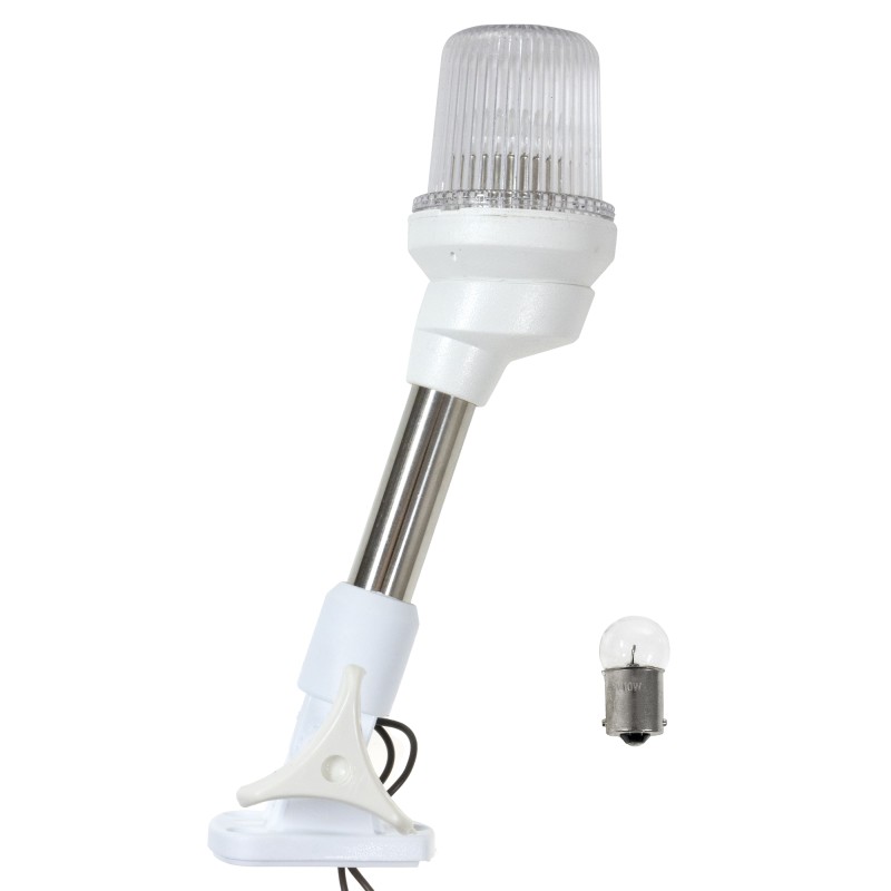 Lampa nawigacyjna na maszcie 23 CM biała 360 kotwiczne - 12V obudowa biała składana