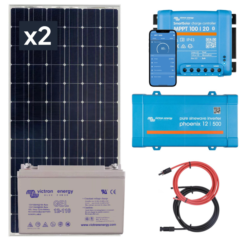 Zestaw solarny na łódź 380W z regulatorem MPPT. Akumulator 110Ah. Przetwornica napięcia 230V/500W