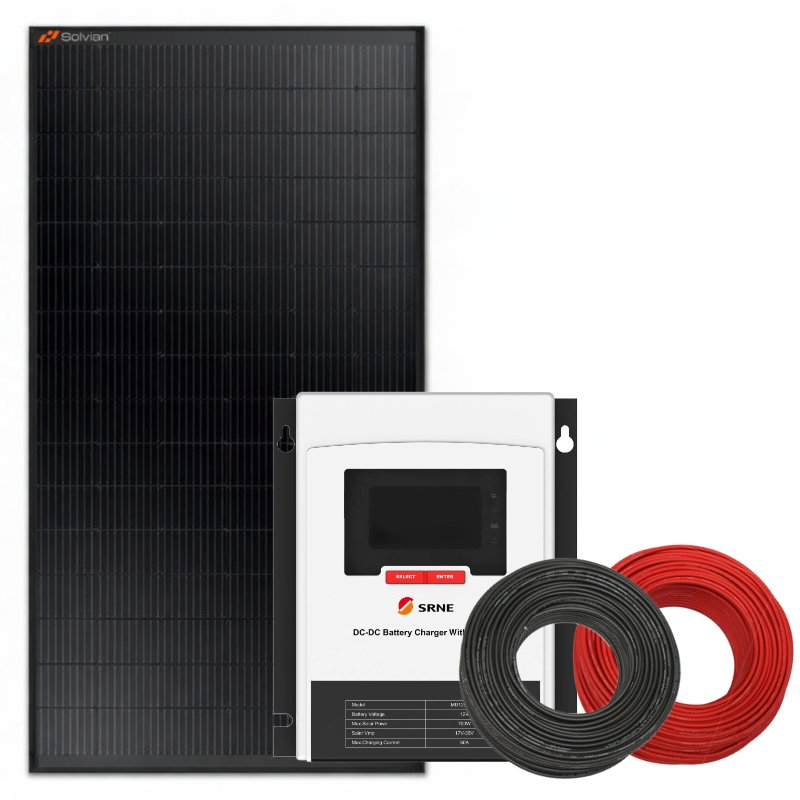 Zestaw solarny 435 W do kampera – ładowanie dwóch akumulatorów i zasilanie z alternatora
