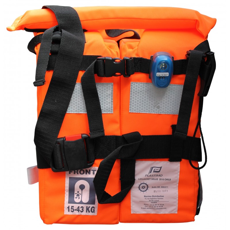 KAMIZELKA RATUNKOWA DLA DZIECI PAS SOLAS 150N 15-43KG Z LAMPKĄ (X)