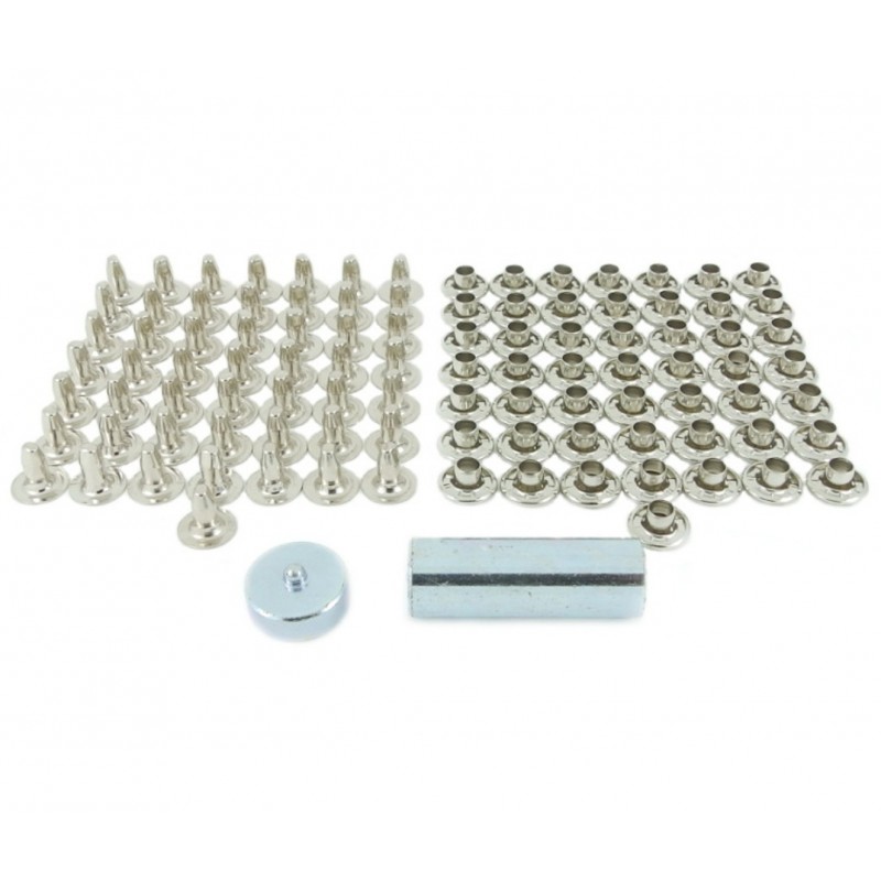 ZESTAW NITY DO TKANIN 10,5/9mm, MOSIĄDZ NIKLOWANY 50 szt. + ZABIJAK