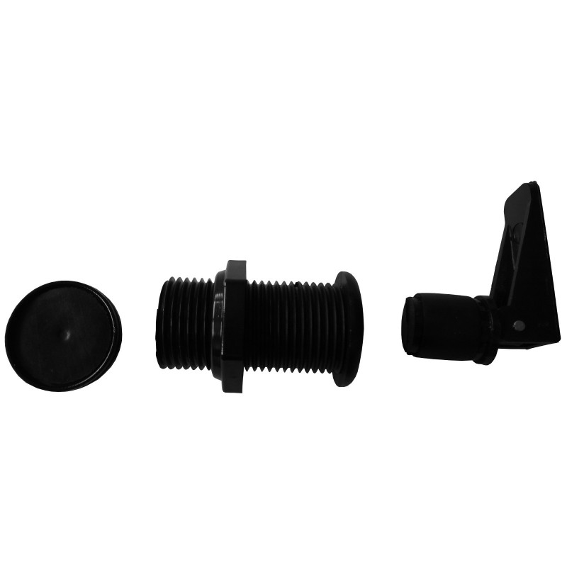Przejście burtowe L62MM, tworzywo, czarne, gwint 7/8" z korkiem i zaworem zwrotnym D22MM
