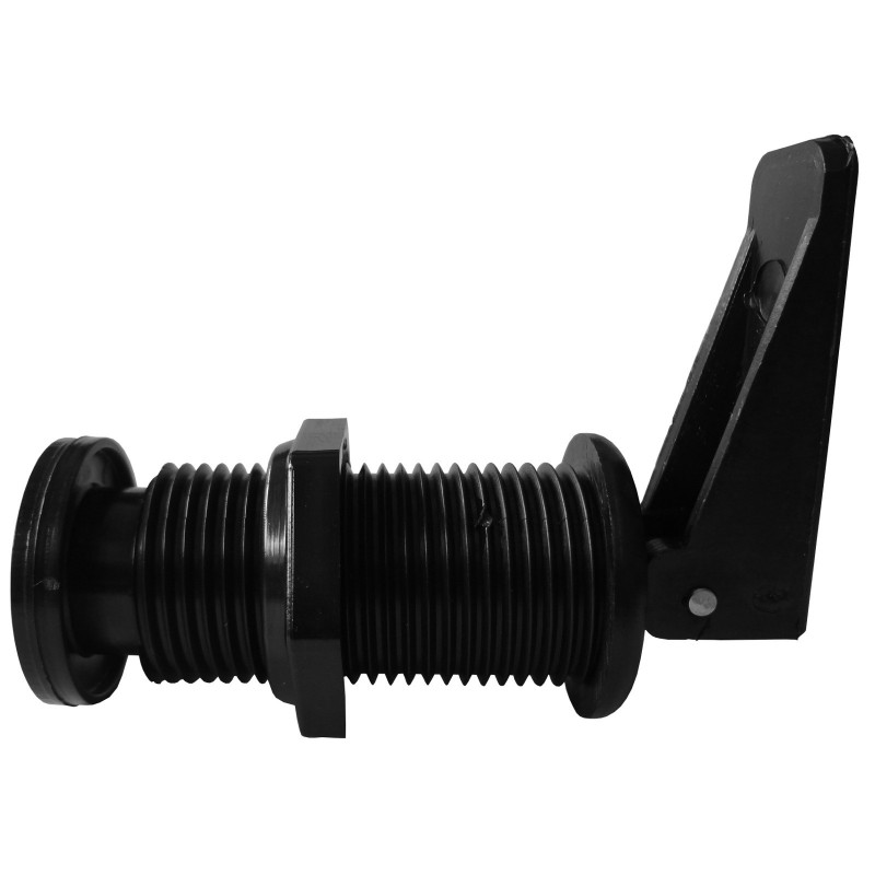 Przejście burtowe L62MM, tworzywo, czarne, gwint 7/8" z korkiem i zaworem zwrotnym D22MM — zdjęcie 2