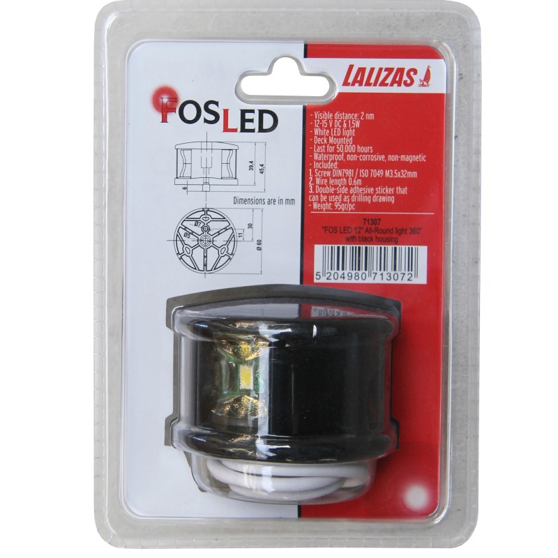 Lampa nawigacyjna biała 360 kotwiczna LED - 12V fos obudowa czarna — zdjęcie 3