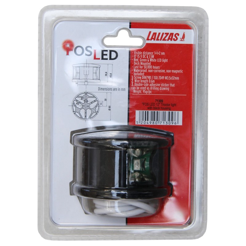 Lampa nawigacyjna trójsektorowa LED - 12V fos obudowa czarna — zdjęcie 3