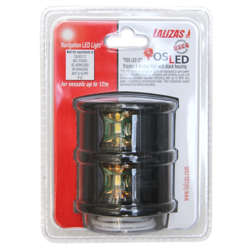 LAMPA NAWIGACYJNA ZESPOLONA TRÓJSEKTOROWA / BIAŁA 360 KOTWICZNA LED DO 12m - 12V FOS OBUDOWA CZARNA — zdjęcie 2