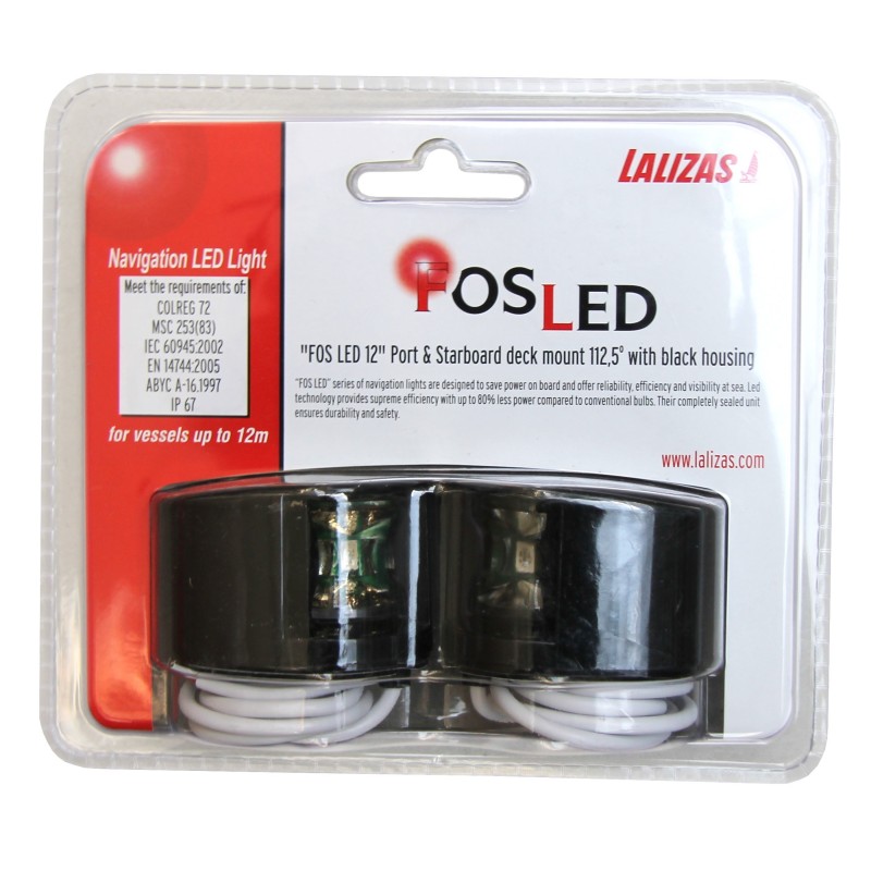Zestaw lamp nawigacyjnych burtowych czerwona i zielona LED 12V - fos obudowa czarna montaż poziom — zdjęcie 2