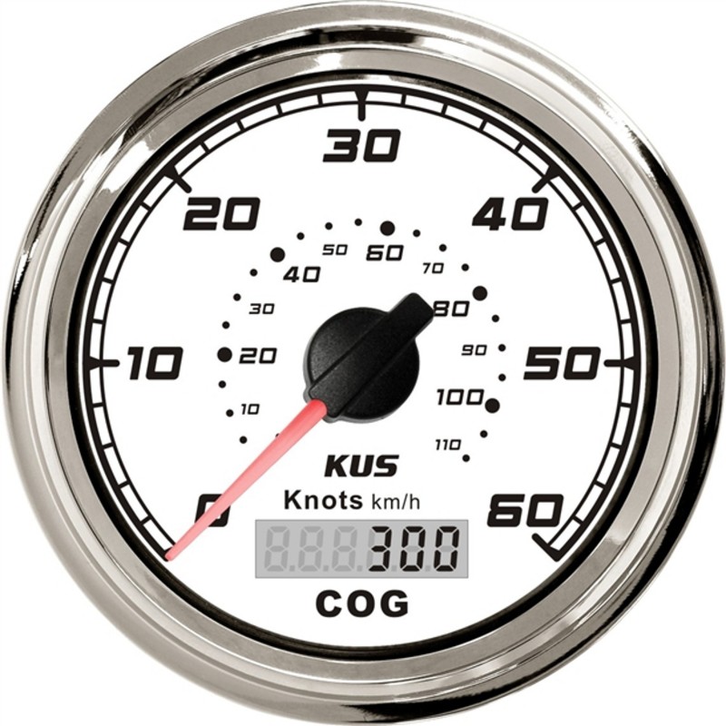 ZEGAR PRĘDKOŚCIOMIERZ GPS 0-60Kn Z ANTENĄ, 12/24V, D96MM, BIAŁY, BEZEL SS — zdjęcie 2