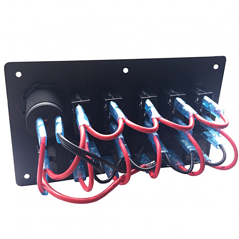 Panel elektryczny poziomy wodoszczelny IP68, 12/24V, 5 rocker switch on-off, gniazdo zapalniczki — zdjęcie 2