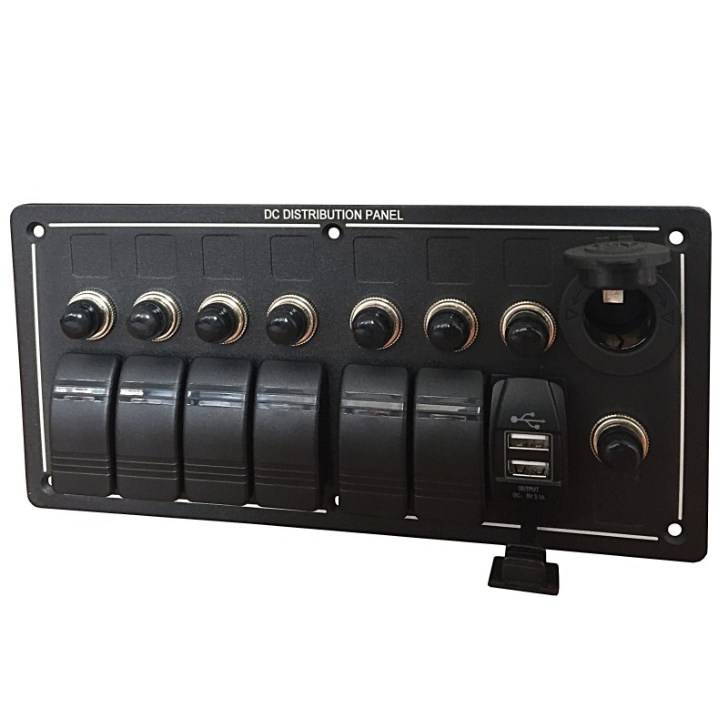 Panel elektryczny poziomy wodoszczelny IP68, 12/24V, 6 rocker switch on-off, gniazdo zasilania +usb-a — zdjęcie 2